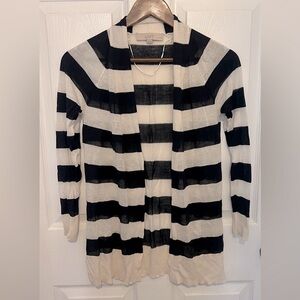 LOFT Women's Black & White Petite Striped Sheer Open Cardigan Sweater Size XSP